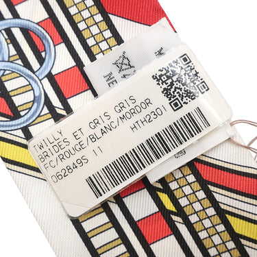 エルメス HERMES ツイリー ルージュ×ホワイト×モルドレ シルク スカーフ 新品 未使用【BRIDES ET GRIS-GRIS/馬勒とチャーム】