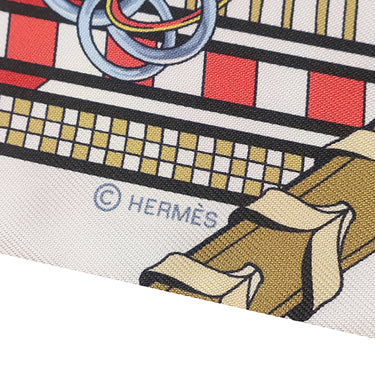 エルメス HERMES ツイリー ルージュ×ホワイト×モルドレ シルク スカーフ 新品 未使用【BRIDES ET GRIS-GRIS/馬勒とチャーム】