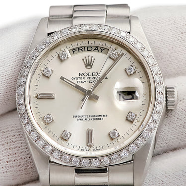腕時計 ロレックス ROLEX デイデイト 18046A 67番台 自動巻き メンズ OH済 67番台 Pt950無垢 純正ダイヤ トリチウム シルバー プラチナ