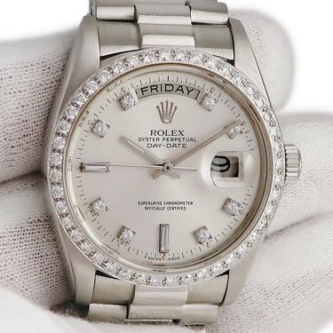 腕時計 ロレックス ROLEX デイデイト 18046A 67番台 自動巻き メンズ OH済 67番台 Pt950無垢 純正ダイヤ トリチウム シルバー プラチナ