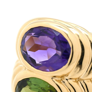 ブルガリ BVLGARI ドッピオ バチェラート イエローゴールド K18YG グリーントルマリン アメジスト リング 指輪 750 18金 18K 2カラー 9号