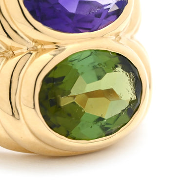 ブルガリ BVLGARI ドッピオ バチェラート イエローゴールド K18YG グリーントルマリン アメジスト リング 指輪 750 18金 18K 2カラー 9号