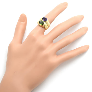 ブルガリ BVLGARI ドッピオ バチェラート イエローゴールド K18YG グリーントルマリン アメジスト リング 指輪 750 18金 18K 2カラー 9号