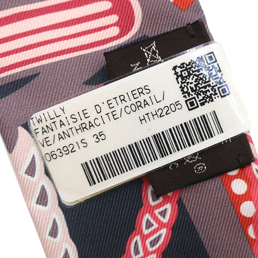 エルメス HERMES ツイリー アントラシット×コーラル シルク スカーフ 新品 未使用【FANTAISIE D'ETRIERS/鎧の幻想】