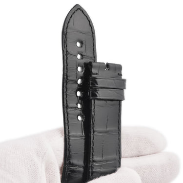 カルティエ Cartier 純正 タンク ディヴァン用 シャイニー クロコバンド ブラック クロコダイル 腕時計パーツ 替え ベルト ストラップ Dバックル用 24ｍｍ 黒