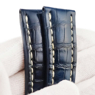 ブライトリング BREITLING 純正 クロコバンド バックル用 ネイビー クロコダイル 腕時計パーツ クロコダイル ベルト バンド ストラップ 替え 22mm 紺