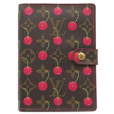 ルイヴィトン LOUIS VUITTON アジェンダPM R21023 モノグラムチェリー モノグラムチェリーキャンバス 手帳カバー ゴールド金具 茶 赤 システム手帳 ダイアリー スケジュール帳 村上隆