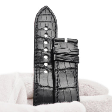 カルティエ Cartier タンク ディヴァン用 クロコバンド ブラック クロコダイル 腕時計パーツ 純正 替え ベルト ストラップ Dバックル用 24ｍｍ 黒