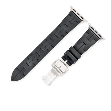 エルメス HERMES 純正 アップルウォッチ 32mm用 キリム シンプルトゥール ブラック ラバー ステンレススチール 腕時計パーツ ラバー ベルト 20ｍｍ バックル付き 金具付き