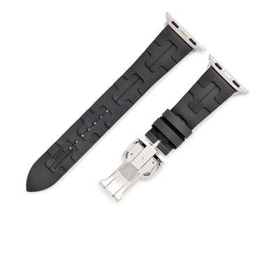 エルメス HERMES 純正 アップルウォッチ 32mm用 キリム シンプルトゥール ブラック ラバー ステンレススチール 腕時計パーツ ラバー ベルト 20ｍｍ バックル付き 金具付き