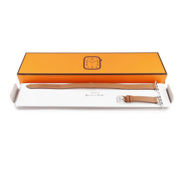 エルメス HERMES 純正 アップルウォッチ 38 40 41 mm用 ドゥブルトゥール ブラウン レザー ステンレススチール 腕時計パーツ 新品同様 レザー ベルト 32ｍｍ 茶 尾錠付き