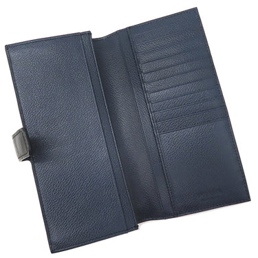 プラダ PRADA ロゴ バイカラー ブラック×ネイビー レザー 長財布 シルバー金具 黒 紺 カード入れ