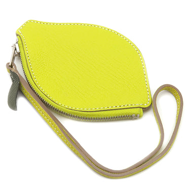 エルメス HERMES トゥッティ フルッティ ライム×カノピ シェーブル コインケース シルバー金具 黄色 緑 レモン フルーツモチーフ