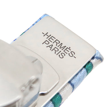 エルメス HERMES エクリプス GM ブルーXマルチカラー シルク メタル バレッタ シルバー金具 【LA FOLLE PARADE /ラ フォル パラード】ヘアアクセサリー