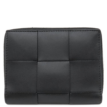 ボッテガヴェネタ BOTTEGA VENETA カセット コンパクトウォレット ブラック カーフ 二つ折り財布 シルバー金具 黒