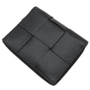 ボッテガヴェネタ BOTTEGA VENETA カセット コンパクトウォレット ブラック カーフ 二つ折り財布 シルバー金具 黒
