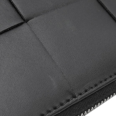 ボッテガヴェネタ BOTTEGA VENETA カセット コンパクトウォレット ブラック カーフ 二つ折り財布 シルバー金具 黒