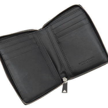 ボッテガヴェネタ BOTTEGA VENETA カセット コンパクトウォレット ブラック カーフ 二つ折り財布 シルバー金具 黒