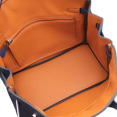エルメス HERMES バーキン25 ヴェルソ ブルーアンクル×オレンジ トゴ ハンドバッグ シルバー金具 青 オレンジ