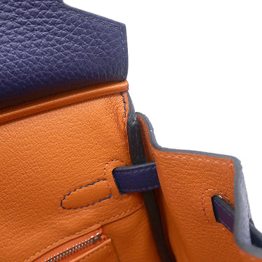 エルメス HERMES バーキン25 ヴェルソ ブルーアンクル×オレンジ トゴ ハンドバッグ シルバー金具 青 オレンジ