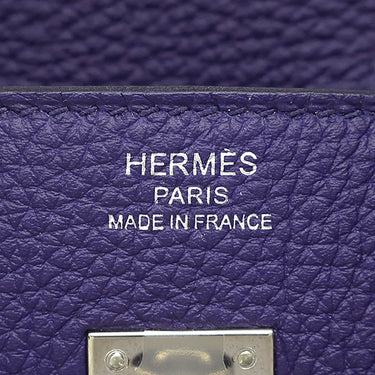 エルメス HERMES バーキン25 ヴェルソ ブルーアンクル×オレンジ トゴ ハンドバッグ シルバー金具 青 オレンジ