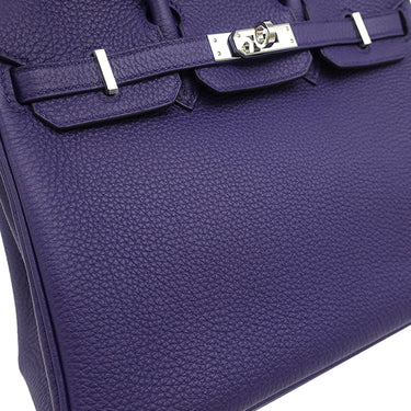 エルメス HERMES バーキン25 ヴェルソ ブルーアンクル×オレンジ トゴ ハンドバッグ シルバー金具 青 オレンジ