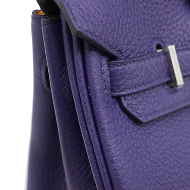 エルメス HERMES バーキン25 ヴェルソ ブルーアンクル×オレンジ トゴ ハンドバッグ シルバー金具 青 オレンジ