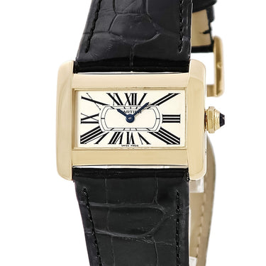 腕時計 カルティエ Cartier ミニタンク ディヴァン W6300356 クオーツ レディース K18YG無垢 角型 ローマン 青針
