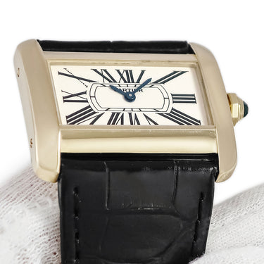 腕時計 カルティエ Cartier ミニタンク ディヴァン W6300356 クオーツ レディース K18YG無垢 角型 ローマン 青針