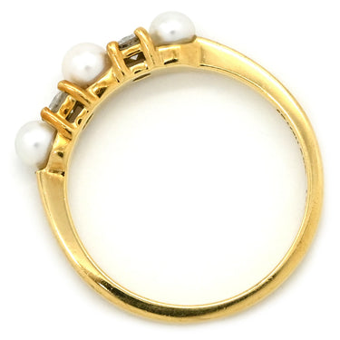 ティファニー Tiffany & Co イエローゴールド K18YG ダイヤモンド パール リング 指輪 T&Co. Au750 18K 18金 2P 2石 2粒 ダイヤ ベビーパール 真珠 10号