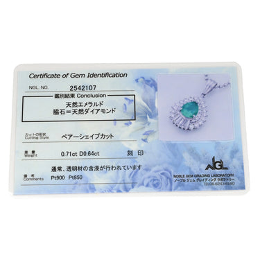 ノンブランド NON BRAND エメラルド ダイヤ ペンダント エメラルドグリーン×プラチナシルバー Pt900 エメラルド ダイヤモンド Pt850(チェーン) ネックレス 緑 パヴェダイヤ ドロップ しずく型 プラチナム