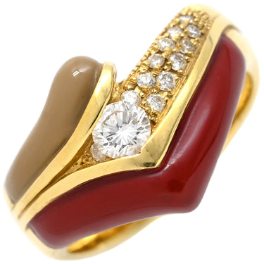 ノンブランド NON BRAND 漆 ダイヤリング イエローゴールド K18YG ダイヤモンド 漆 リング 指輪 レッド 赤 茶 20.5号