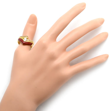 ノンブランド NON BRAND 漆 ダイヤリング イエローゴールド K18YG ダイヤモンド 漆 リング 指輪 レッド 赤 茶 20.5号