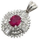 ノンブランド NON BRAND ルビー ダイヤ レッド×プラチナシルバー Pt900 ダイヤモンド ルビー ペンダントトップ ネックレストップ パヴェダイヤ オーバル プラチナム