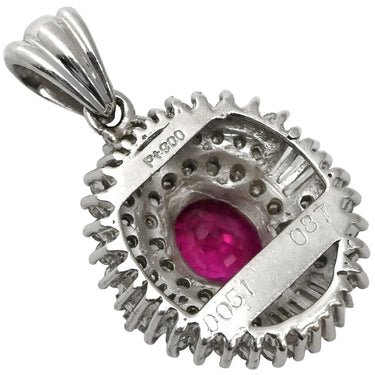 ノンブランド NON BRAND ルビー ダイヤ レッド×プラチナシルバー Pt900 ダイヤモンド ルビー ペンダントトップ ネックレストップ パヴェダイヤ オーバル プラチナム