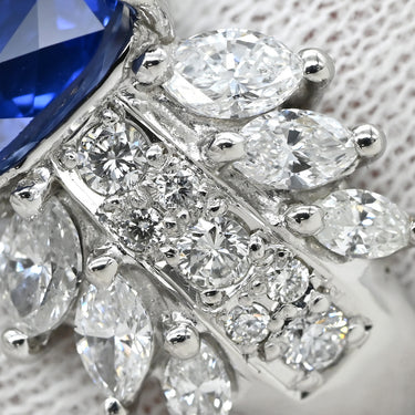 ノンブランド NON BRAND ブルーサファイア ダイヤ ブルー×プラチナシルバー Pt900 サファイア ダイヤモンド リング 指輪 3.26ct クッションカット Pt900 プラチナム 青 マーキスカット パヴェ 11号