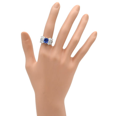 ノンブランド NON BRAND ブルーサファイア ダイヤ ブルー×プラチナシルバー Pt900 サファイア ダイヤモンド リング 指輪 3.26ct クッションカット Pt900 プラチナム 青 マーキスカット パヴェ 11号