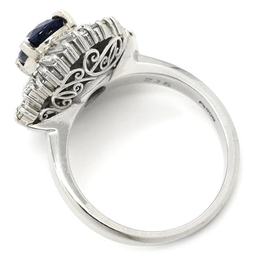 ノンブランド NON BRAND ブルーサファイア ダイヤリング プラチナシルバー Pt900 サファイア ダイヤモンド リング 指輪 ロイヤルブルー 青 ヘイローリング 13号