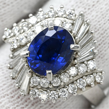 ノンブランド NON BRAND ブルーサファイア ダイヤリング プラチナシルバー Pt900 サファイア ダイヤモンド リング 指輪 ロイヤルブルー 青 ヘイローリング 13号