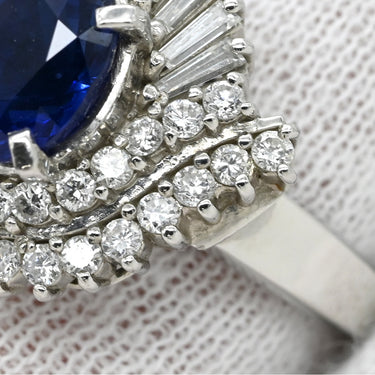 ノンブランド NON BRAND ブルーサファイア ダイヤリング プラチナシルバー Pt900 サファイア ダイヤモンド リング 指輪 ロイヤルブルー 青 ヘイローリング 13号