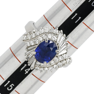 ノンブランド NON BRAND ブルーサファイア ダイヤリング プラチナシルバー Pt900 サファイア ダイヤモンド リング 指輪 ロイヤルブルー 青 ヘイローリング 13号