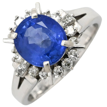 ノンブランド NON BRAND ブルーサファイア ダイヤ リング ブルー×プラチナシルバー Pt900 サファイア ダイヤモンド リング 指輪 青 プラチナム オーバル 12号