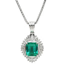 ノンブランド NON BRAND エメラルドグリーン×プラチナシルバー Pt900 エメラルド ダイヤモンド Pt850(チェーン) ネックレス 緑 ダイヤ エメラルド バゲットヘイローペンダント Pt プラチナム