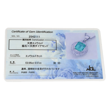 ノンブランド NON BRAND エメラルドグリーン×プラチナシルバー Pt900 エメラルド ダイヤモンド Pt850(チェーン) ネックレス 緑 ダイヤ エメラルド バゲットヘイローペンダント Pt プラチナム