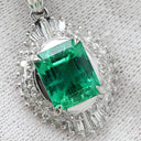 ノンブランド NON BRAND エメラルドグリーン×プラチナシルバー Pt900 エメラルド ダイヤモンド Pt850(チェーン) ネックレス 緑 ダイヤ エメラルド バゲットヘイローペンダント Pt プラチナム