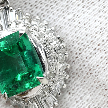 ノンブランド NON BRAND エメラルドグリーン×プラチナシルバー Pt900 エメラルド ダイヤモンド Pt850(チェーン) ネックレス 緑 ダイヤ エメラルド バゲットヘイローペンダント Pt プラチナム