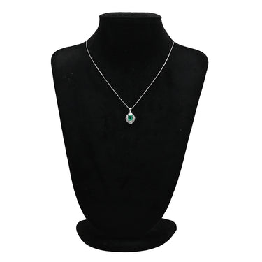 ノンブランド NON BRAND エメラルドグリーン×プラチナシルバー Pt900 エメラルド ダイヤモンド Pt850(チェーン) ネックレス 緑 ダイヤ エメラルド バゲットヘイローペンダント Pt プラチナム