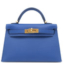 エルメス HERMES ミニケリードゥ 外縫い ブルーフランス ヴォーエプソン 2WAYバッグ ゴールド金具 青 ショルダー