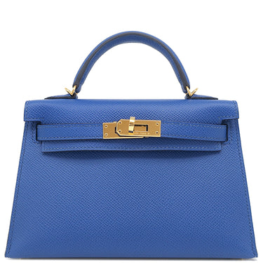エルメス HERMES ミニケリードゥ 外縫い ブルーフランス ヴォーエプソン 2WAYバッグ ゴールド金具 青 ショルダー