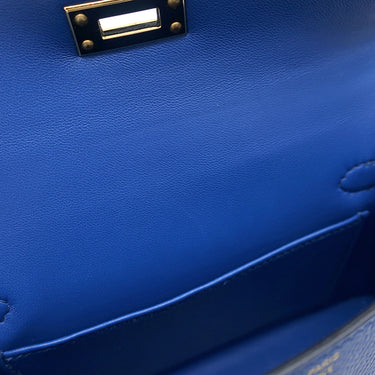 エルメス HERMES ミニケリードゥ 外縫い ブルーフランス ヴォーエプソン 2WAYバッグ ゴールド金具 青 ショルダー
